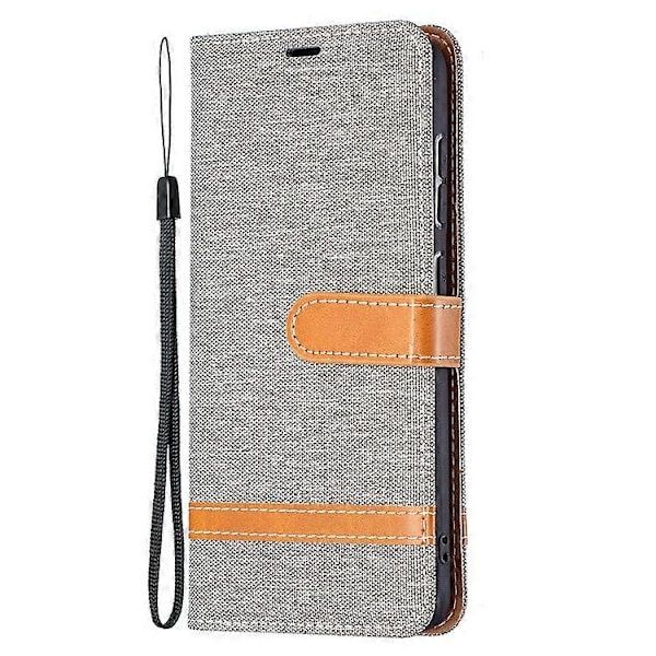Splejsning Jeans Stof Overflade Læder Telefon Cover Wallet Stand Case Kompatibel Med Samsung Galaxy S21 FE/S21 Lite Grey