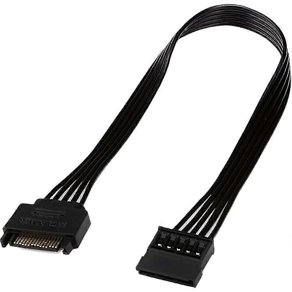 1 stk. SATA strømforsyningsforlængerkabel, 15-benet SATA han til hun forlænger strømkabeladapter til harddisk HDD, SSD, 30 cm