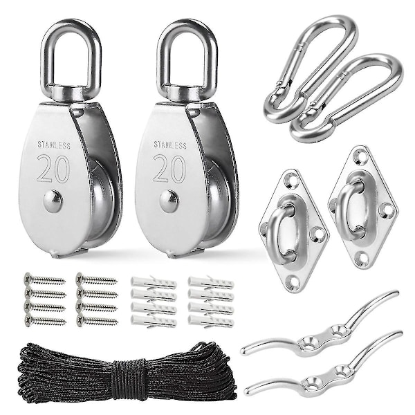 2-pack M20 Rostfritt Stål Hjulsystem Kit - Kraftigt Hjul, Hjulblock med Nylonrep