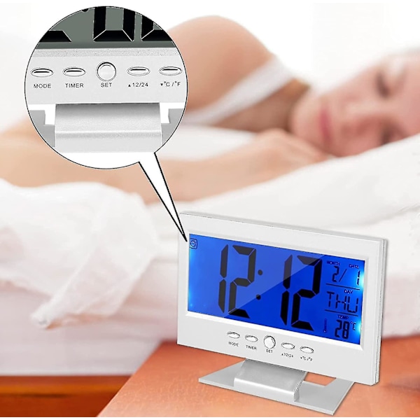 Digital Väckarklocka Morgonväckarklocka, LCD-display Väckarklocka, Tyst Digital Sängklocka Med Kalender Och Temperaturvisning För Hem Sovrum