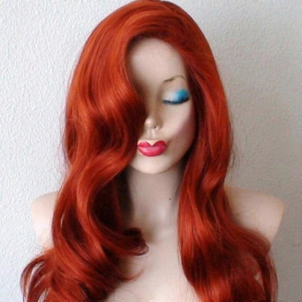 Jessica Rabbit Peruk Vuxen Karneval Cosplay Syntetisk Lång Vågig Peruk Hårstycke