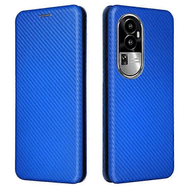 Kompatibel for Oppo Reno10 Pro+ 5G Karbonfibertekstur Kortspor Lærdeksel Flip Stativ Telefonveske Blue