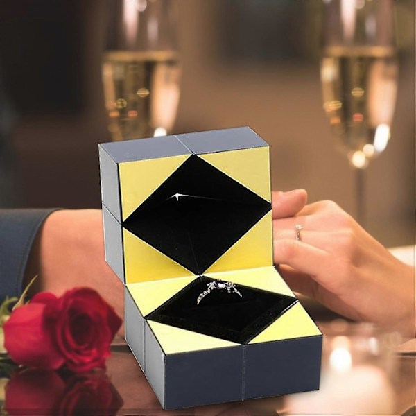 Kreativt Terning Design Ringæske Opbevaringsetui Bryllups Smykke Display Holder Gave-ZZY
