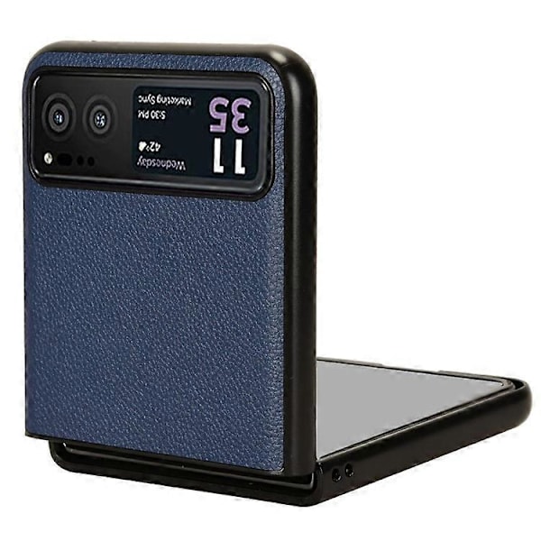 Kompatibelt för Motorola Razr 40 5G PU Läder+PC Kortplats Skydd Lychee Textur Stöttåligt Mobilskal Blue