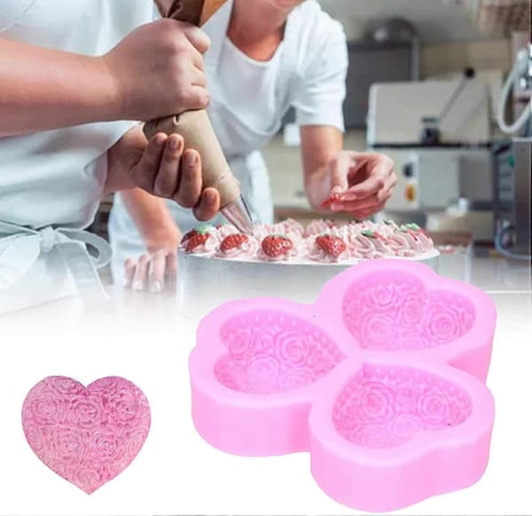 3-hulls hjerteformet rosa silikonform