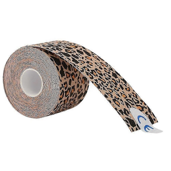 Elastisk Sportstape i Bomuld til Forstrækninger, Skader, Muskeltape, Støttebind, Leopardprint (5cm x 5m)