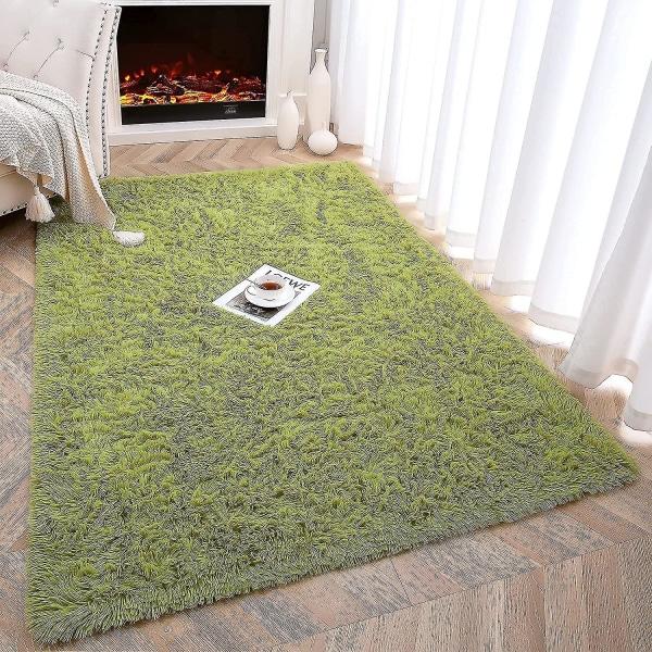 Tflycq-pehmeät fluffy-alueen matot, jotka yhteensopivat makuuhuoneen lastenhuoneen pehmoisen pörröisen lastenhuoneen mattojen karvaisten mattojen kanssa, yhteensopivat poikien tyttöjen kanssa, korkeakoulun asuntola Green Grass 4 *5.2 Feet