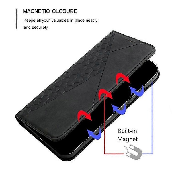 Kompatibel til Samsung Galaxy A36 5G Telefon Cover Præget PU Læder Wallet Stand Case Black