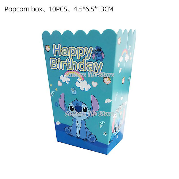 Lilo & Stitch Tema Födelsedagsfest Dekoration Barnleksak Present Latex Aluminiumfolieballong Engångsservis Evenemangstillbehör Popcorn Box - 6pcs