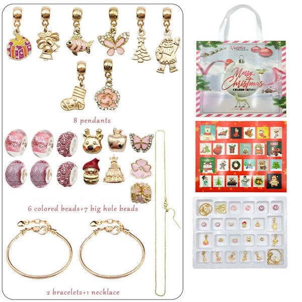 Rosa/guld jul 24 nedräkningskalender Blindbox Handgjord jul-adventskalender Gör-det-själv- set Julsmyckepresent style 2