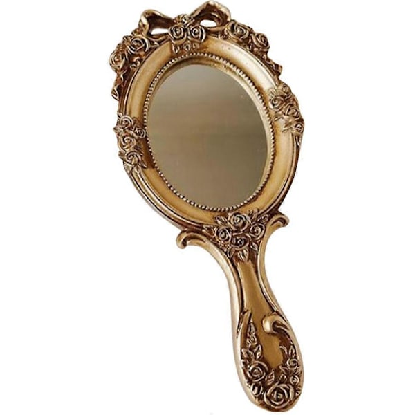 Vintage Håndspejl med Præget Mønster Håndholdt Makeup Spejl Bærbart Spejl