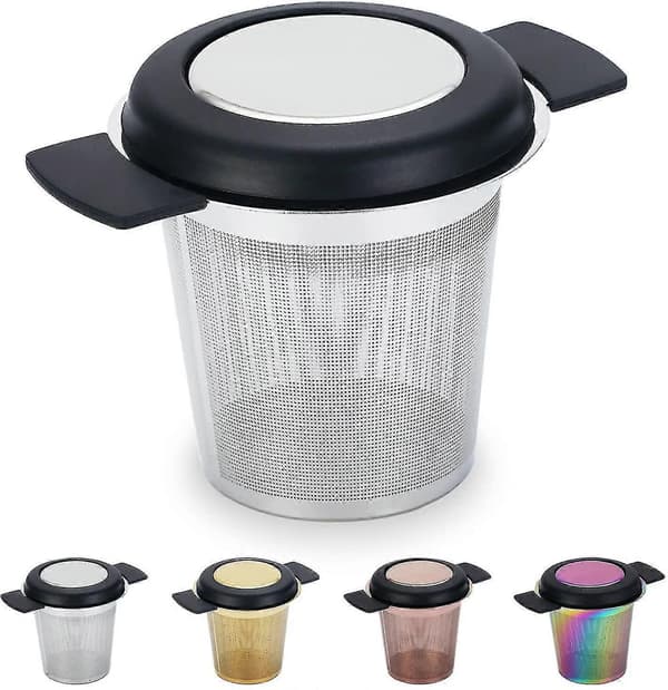 Te-infuser i rustfrit stål, te- og kaffeinfuser med finmasket filter og stor kapacitet (sølv)