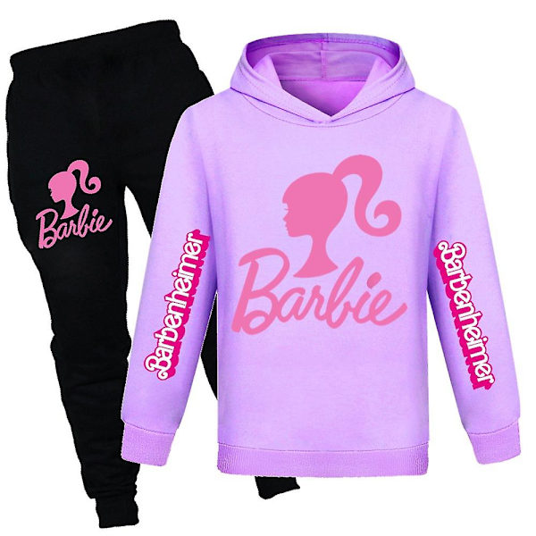 Barn Tonåring Pojkar Flickor Barbie Movie Hoodie Sportkläder Huvtopp + Byxor Set Purple 13-14Years