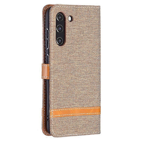 Splejsning Jeans Stof Overflade Læder Telefon Cover Wallet Stand Case Kompatibel Med Samsung Galaxy S21 FE/S21 Lite Brown