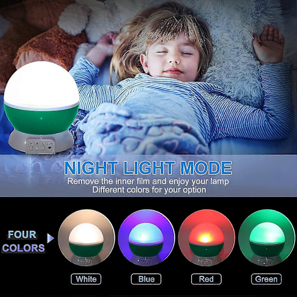 Natlampe til børn, børnenatlampe, stjernenatlampe, måne- og stjerneprojektor 360 graders rotation - 4 LED-pærer 9 lysfarveskift med USB-kabel