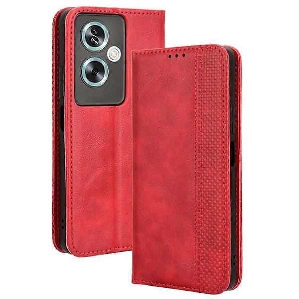 Kompatibelt Skal för Oppo A79 5G / A2 5G Retro PU Läder Magnetisk Självstängande Plånboksfodral Red