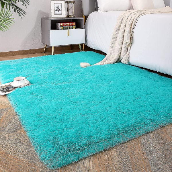 Tflycq Pehmeät Fluffy Area Matot Makuuhuoneen Lastenhuone Pehmo Shaggy Lastenhuoneen Matto Karvaiset Matot Pojille Tytöille, Yliopisto-asuntolan sumeat matot Olohuone Ho Blue Teal 1.3 * 2 Feet