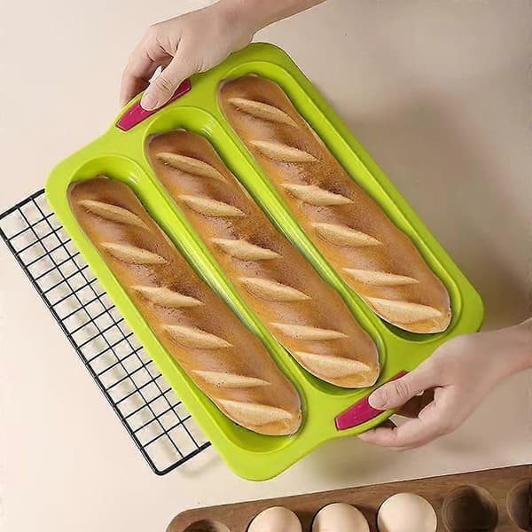 Brødbakeform, 3 spor, varmeisolerende håndtak, mørkegrå.