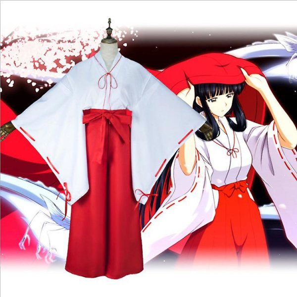 Anime Inuyasha Cosplay -asu japanilainen punainen kimono koko set peruukkikaulakorulla ja rannekorulla Female L