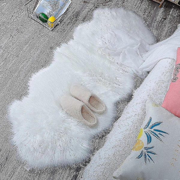 Fuskfårskinnsmatta, vit mjuk fluffig ryamatta ultramjuk 2 x 5,3 fot fårskinnsmatta för sovrum soffa vardagsrum golv barnrum