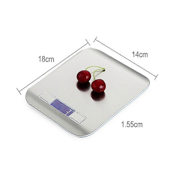 Precisionsköksskala Anti-Fingeravtrycksteknik för Bakning Matlagning 18x14x1.55cm Silver 5kg/1g 1-pack