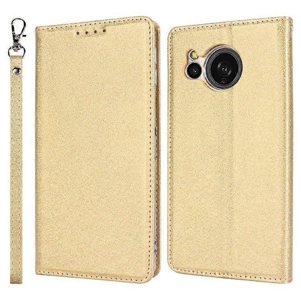 Kompatibelt Plånboksfodral för Sharp Aquos Sense 8 Silkeslen Textur Läder Flip Skyddande Telefonfodral Gold