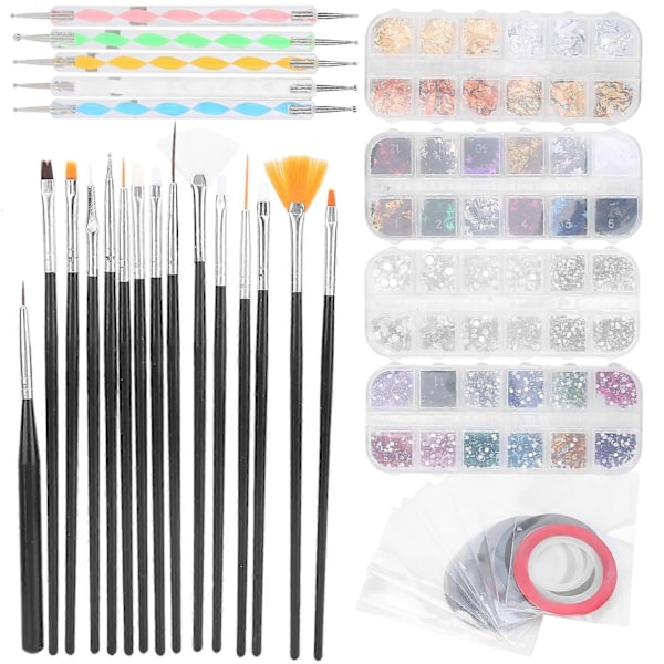 Nagelkonstverktygsset Nagelborste Prickpenna Strassdekoration Nagel Folie Striping Tejper Kit