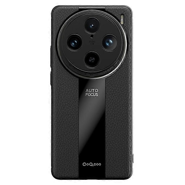 Q.COO Kompatibel med vivo X100 Pro 5G Mobiltelefon Deksel PU Lær+TPU+Akryl Anti-skli Bakdeksel Black