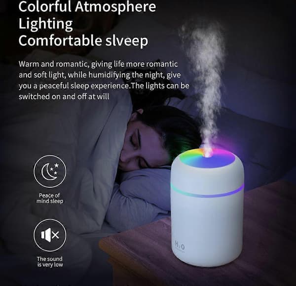 300 ml LED luftfugter, USB aromaterapi renser, bil luftrenser, farve LED lys, hvid