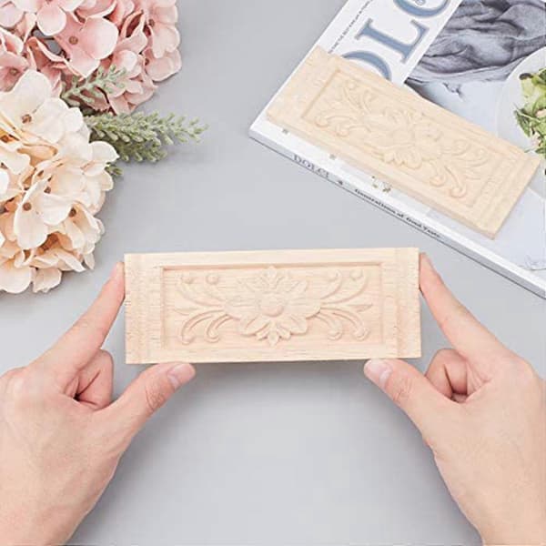 2 st rektangulära blomster träsnideri dekal dekor snidade onlay applikationer