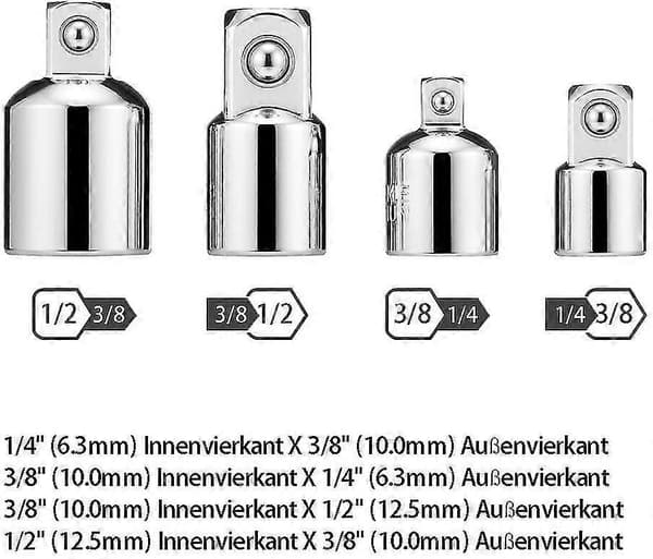 Batteridrevet Skrutrekker Socket Adapter Sett Inkl. 3 stk. Hex Socket Adapter Socket Adapter Skiftenøkkel + 4 stk. Socket Adapter 1/4 Til 3/8, 3/8 Til