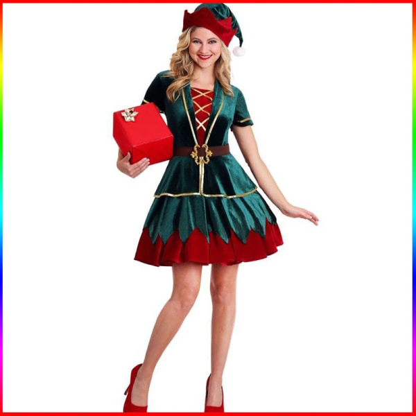 Cosplay-asu Joulupuku naisille ja miehille Juhlakarnevaalimekko Uudenvuoden Cosplay Green Elf -joulupukujen ystäville Lovers women L