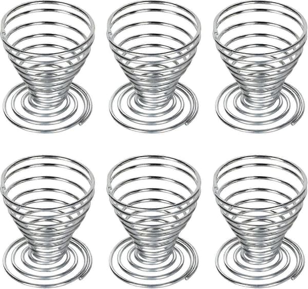 6 X Eggkopper i rustfritt stål, ståltråd spiralspring