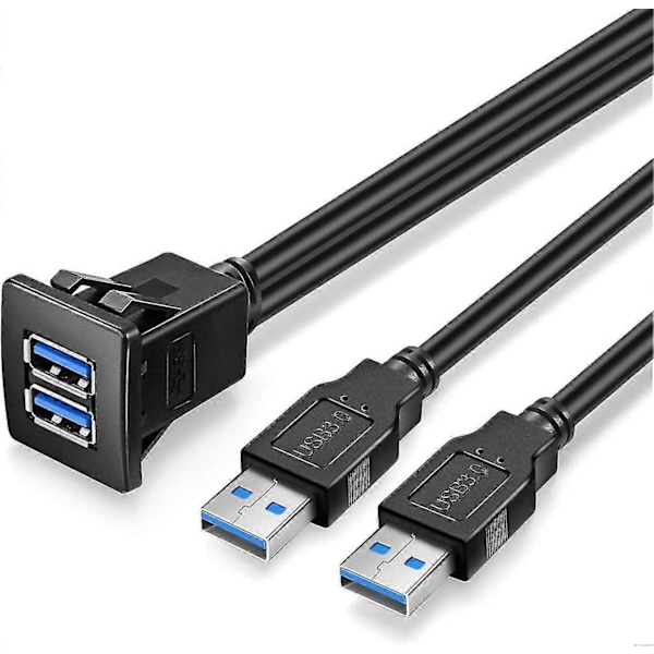 Dubbel USB3.0 Kvadratisk Flush Mount - 1m 3ft USB 3.0 Förlängningsfäste, Instrumentbräda