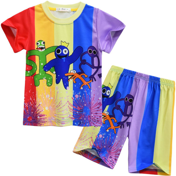 Rainbow Friends 3D Printing Lyhythihainen T-paita Housut Suit Summer Crew Neck Topit Lapsille Nuoret Pojat style 8 110