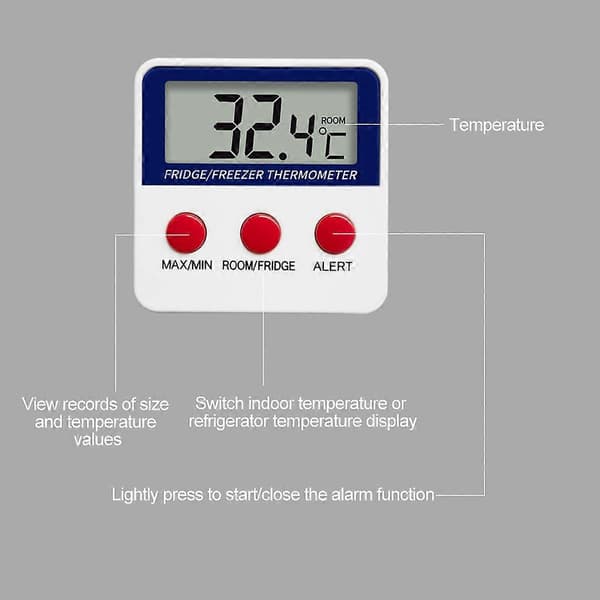 Digitalt LCD-termometer for temperaturovervåking med ekstern probe for kjøleskap
