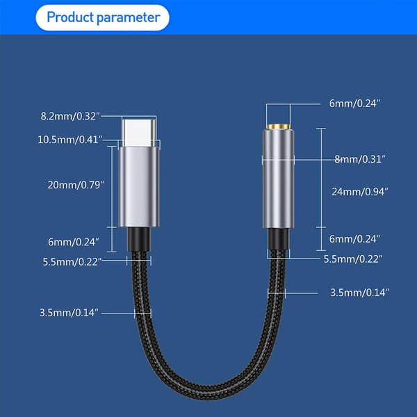 USB Type C til 3,5 mm hun hovedtelefon jack adapter 15 cm længde adapterkabler