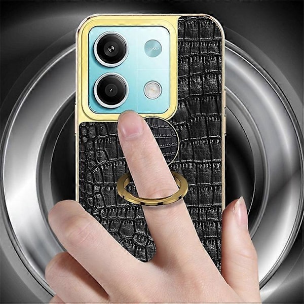 Kompatibelt Skal för Xiaomi Redmi Note 13 5G Mobiltelefon 6D Elektroplätering Ring Ställ Läder+TPU Skydd Red