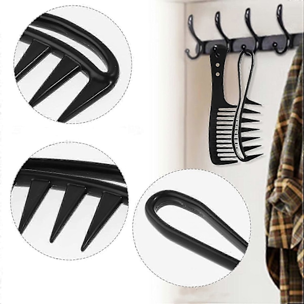 2 Stk. Bredtandet Kam Krølle Haj Kamme Hårstyling Tilbehør Professionel Salon Afro Grov Kam Anti-Statisk Holdbar Sort 19*5CM