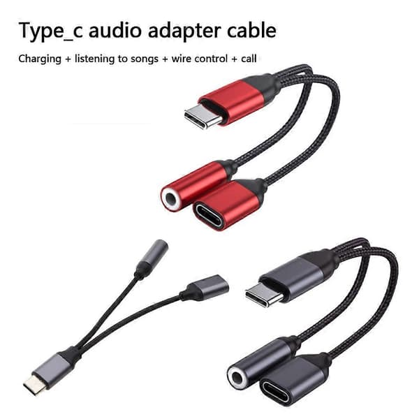 2 i 1 USB C Type C til 3,5 mm hodetelefon Audio Aux Jack & Ladeadapterkabel