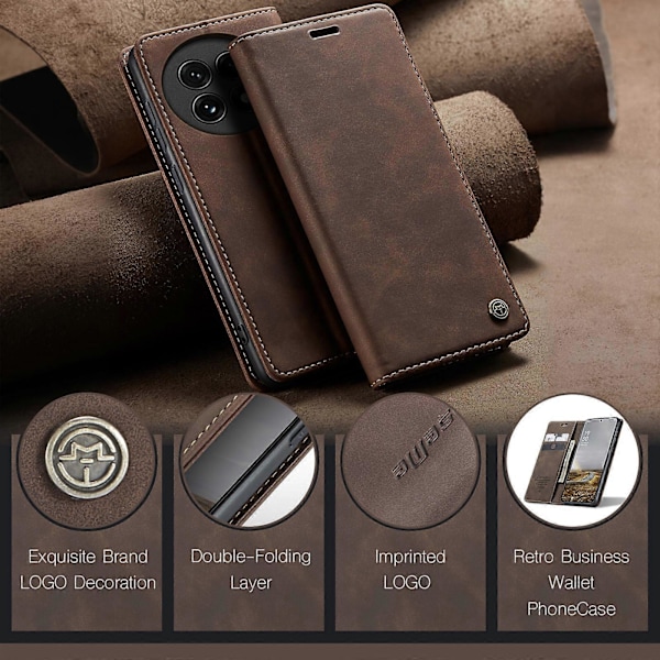 Kompatibelt för OnePlus 13 Plånboksfodral CASEME 013-serien PU Läder Telefonskal Ställ Espresso