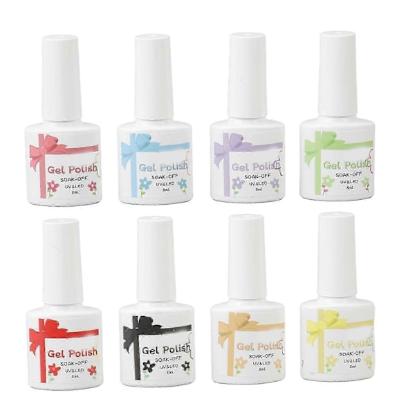 Hjemme Neglesalong Gel Polish Profesjonell 8 Farger DIY Soak Off UV LED Neglegel for Kvinner Jenter