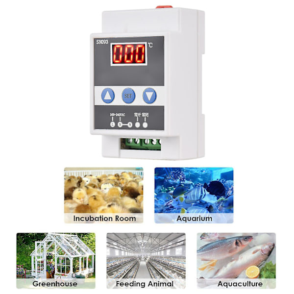 110-240V DIN-skena Termostat Envägs Temperaturkontroller LED Digital Temperaturkontrollbrytare Konstant Temperatur Kylning & Uppvärmning
