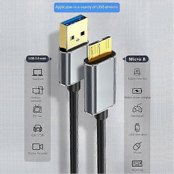Ulkoinen kiintolevyn kaapeli USB Micro-B HDD-kaapeli Micro-B datakaapeli SSD Sata -kaapeli kiintolevylle Micro-B USB3.0, 0,5M Edition d