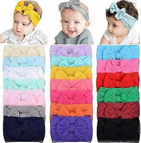 20 st bb Pannband i Nylon Hårband Elastiska Rosetter för bb Flickor Nyfödda Spädbarn Småbarn Barn