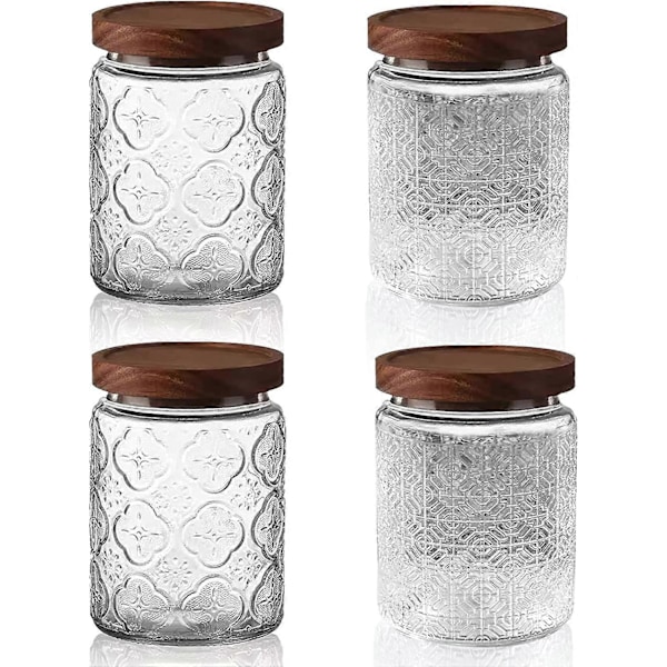 4 st Kaffebönförvaring Glas Lufttät Burk, Japansk Retro Präglad Glas Förseglad Burk Förvaringsburk Snacks Torkad Frukt Burk Glasburk Köksartiklar