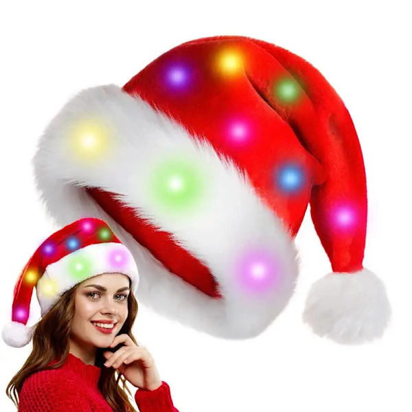 Julhatt LED Julhatt Mjuk plysch julljusmössa Klassisk jul Cosplayhatt Julfest Mössa Vuxna Barn Adult lantern