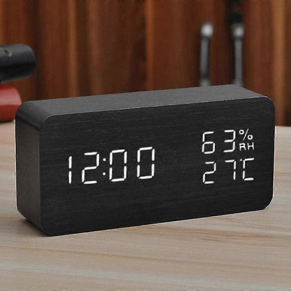 Digital väckarklocka i trä med stor LED-display, bra för snooze