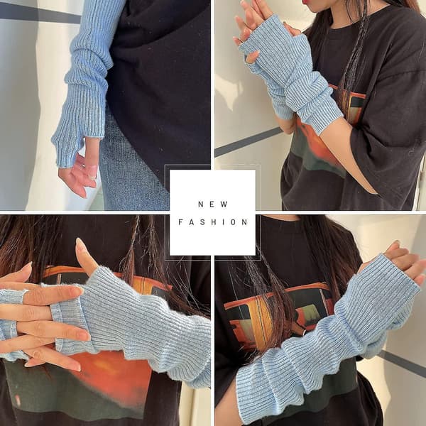 Kashmirblandade Armvärmare Vinter Fingerlösa Handskar Stickade Långärmade Vantar