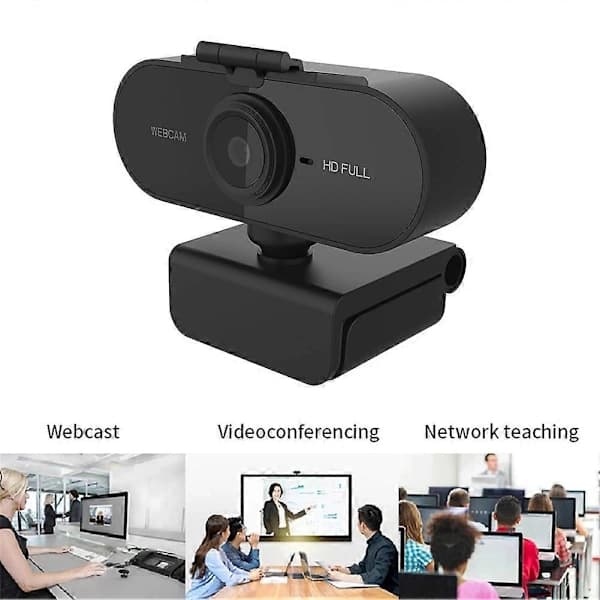Fuld HD Webcam 1080P med Mikrofon Møde Webcam Autofokus 360 Graders Driverfri til Videooptagelse Stationær Computer